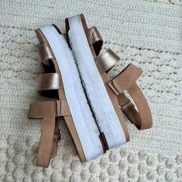 UGG Braelynn Metallic Leather Sandals Rose Gold Size 10 - Picture 4 of 15